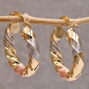 Gold and Silver Twisted Hoop Earrings